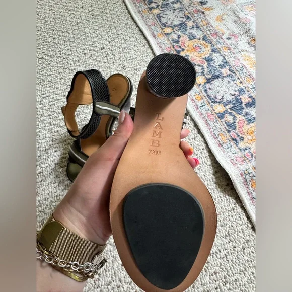 L.A.M.B. Sandals Carter Black and Green Translucent Heel 7.5 M - Picture 5 of 6